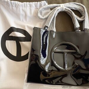 Medium Black Patent Shopping Bag